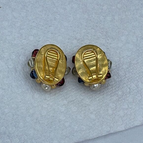 Vintage Liz Claiborne clip beaded faux pearl earrings - Picture 8 of 10